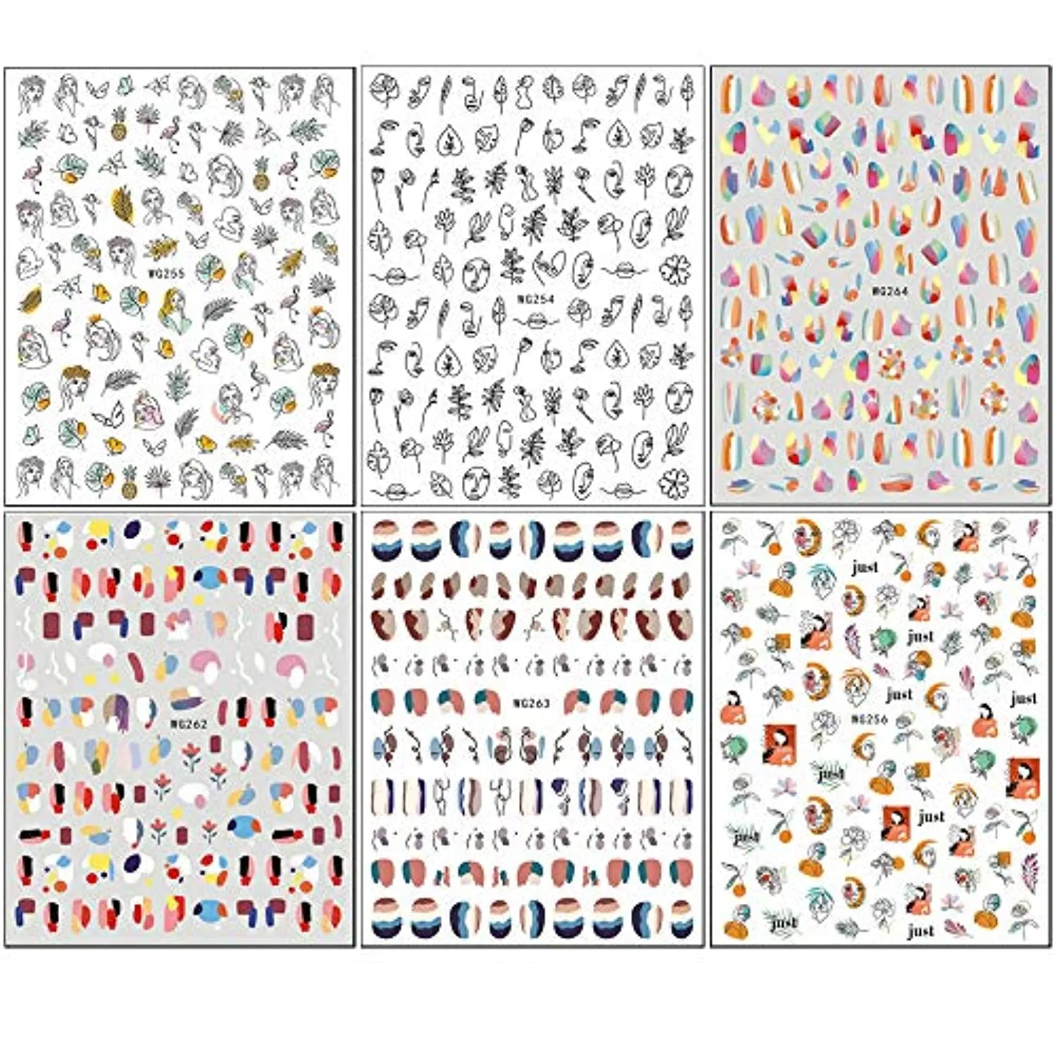 Graffiti Fun Nail Art Stickers, Abstract Nail Decals 3D Self-Adhesive Abstract Lady Face Rose Leaf Nail Design Manicure Tips Nail Decoration for Women Girls Kids(6Sheets)