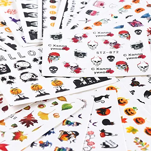 Halloween Nail Art Stickers, 24 Sheets Water Transfer Nail Decals