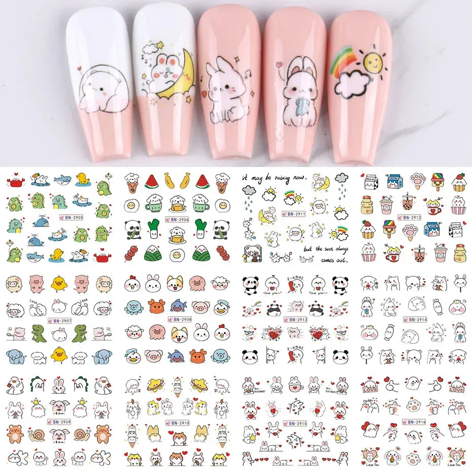Joskaa 12Pcs/Set Woman Face Design Abstract Nail Art Stickers Flower Letter Leaf Sliders Decals DIY Manicure Decoration Water Stickers
