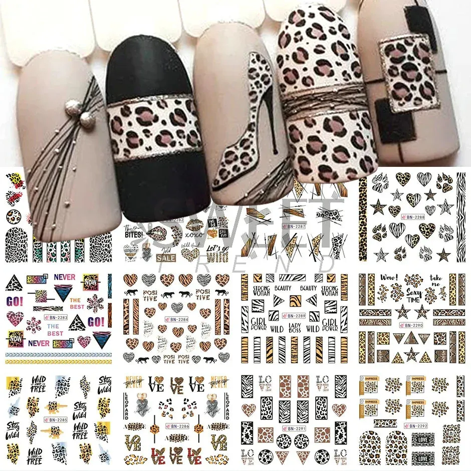 Joskaa 12Pcs/Set Woman Face Design Abstract Nail Art Stickers Flower Letter Leaf Sliders Decals DIY Manicure Decoration Water Stickers