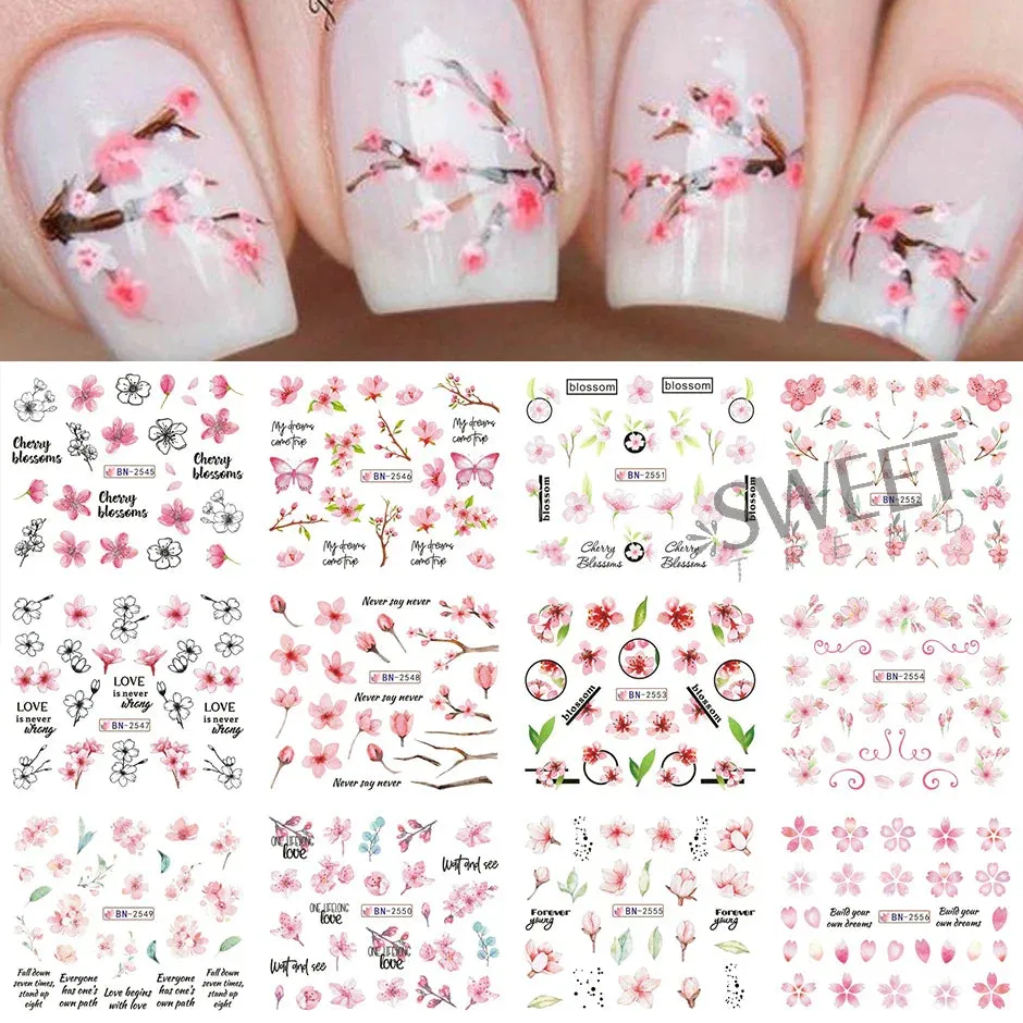 Joskaa 12Pcs/Set Woman Face Design Abstract Nail Art Stickers Flower Letter Leaf Sliders Decals DIY Manicure Decoration Water Stickers