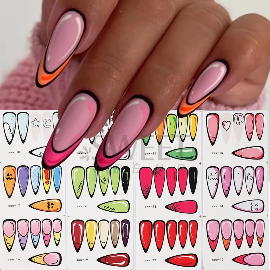 Joskaa 12Pcs/Set Woman Face Design Abstract Nail Art Stickers Flower Letter Leaf Sliders Decals DIY Manicure Decoration Water Stickers
