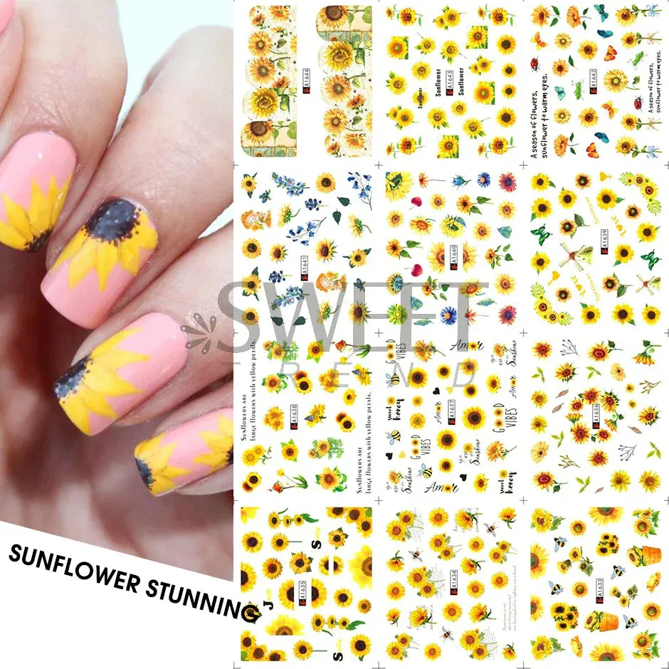 Joskaa 12Pcs/Set Woman Face Design Abstract Nail Art Stickers Flower Letter Leaf Sliders Decals DIY Manicure Decoration Water Stickers