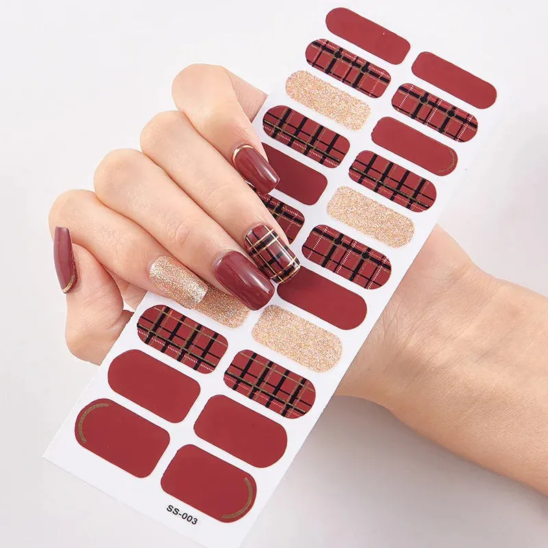 Joskaa-22 Tips/Sheet Snowflate Striped Manicure Creative Women Salon Nail Wraps DIY Nail Sticker set Sticker for Nails Art Christmas