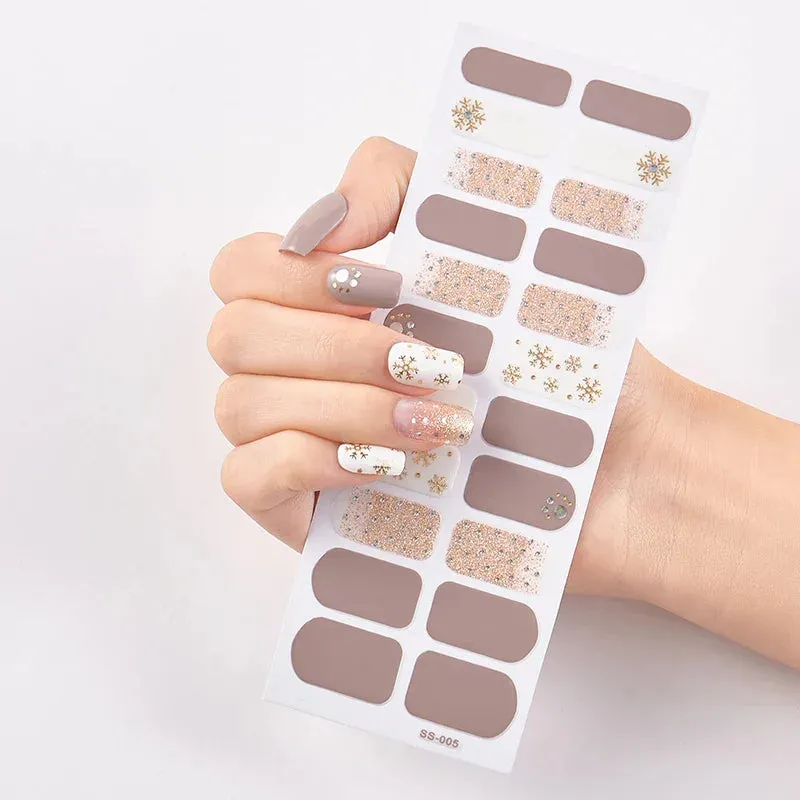 Joskaa-22 Tips/Sheet Snowflate Striped Manicure Creative Women Salon Nail Wraps DIY Nail Sticker set Sticker for Nails Art Christmas