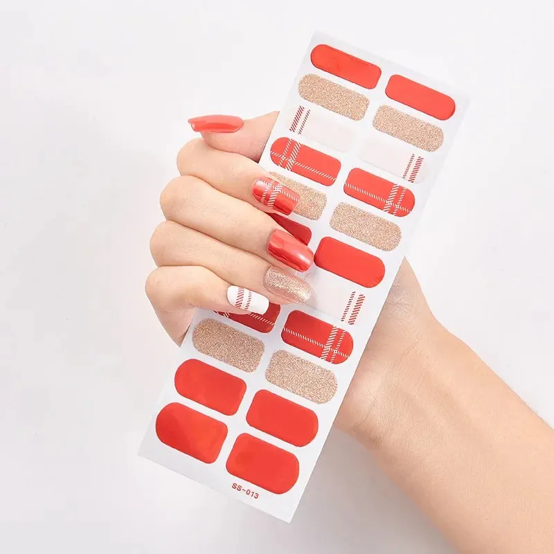 Joskaa-22 Tips/Sheet Snowflate Striped Manicure Creative Women Salon Nail Wraps DIY Nail Sticker set Sticker for Nails Art Christmas