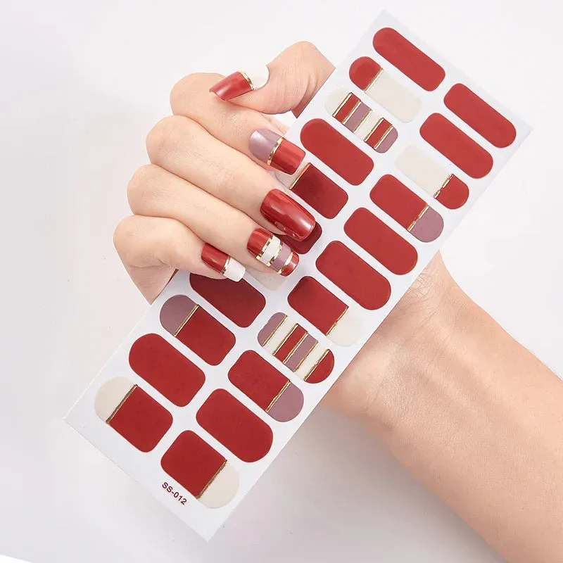 Joskaa-22 Tips/Sheet Snowflate Striped Manicure Creative Women Salon Nail Wraps DIY Nail Sticker set Sticker for Nails Art Christmas
