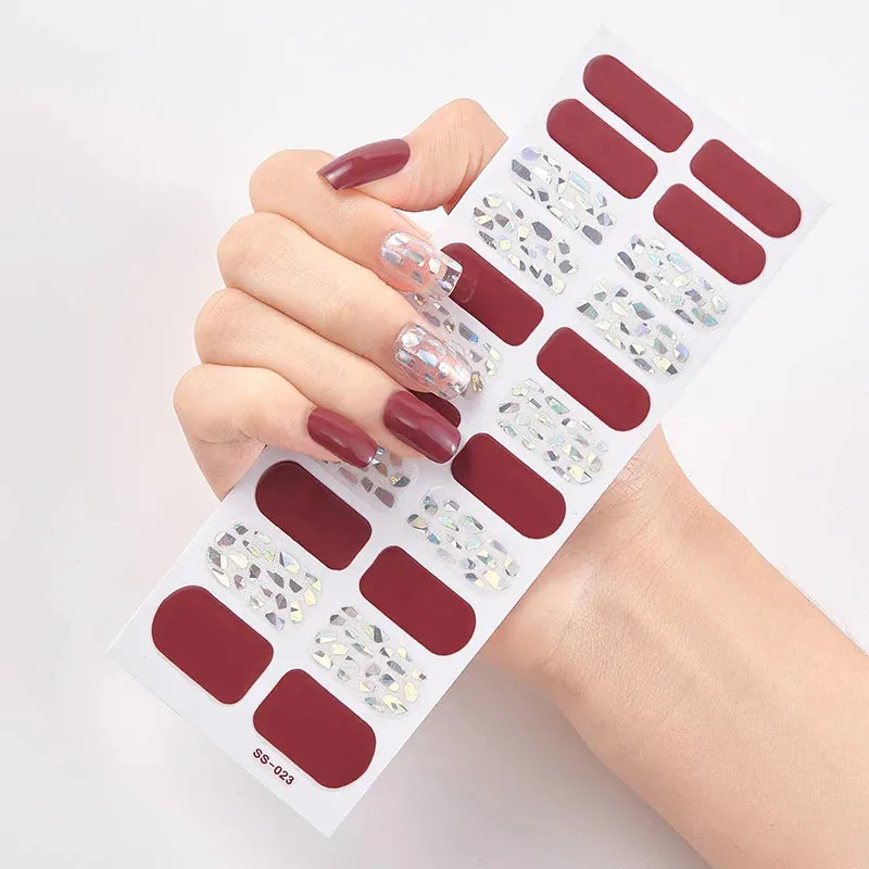 Joskaa-22 Tips/Sheet Snowflate Striped Manicure Creative Women Salon Nail Wraps DIY Nail Sticker set Sticker for Nails Art Christmas