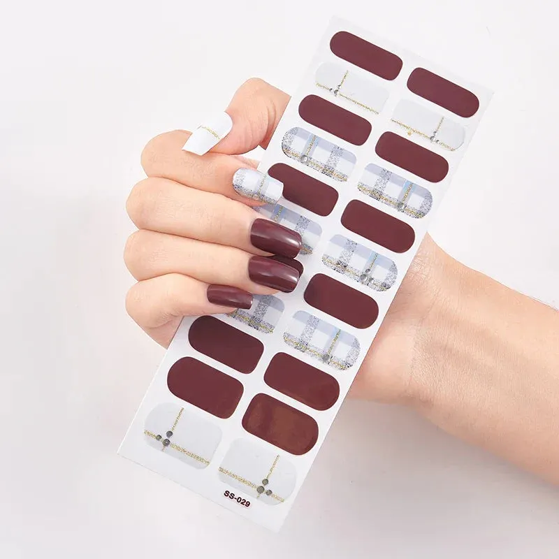 Joskaa-22 Tips/Sheet Snowflate Striped Manicure Creative Women Salon Nail Wraps DIY Nail Sticker set Sticker for Nails Art Christmas