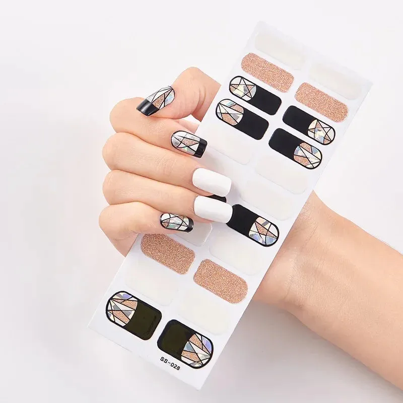 Joskaa-22 Tips/Sheet Snowflate Striped Manicure Creative Women Salon Nail Wraps DIY Nail Sticker set Sticker for Nails Art Christmas