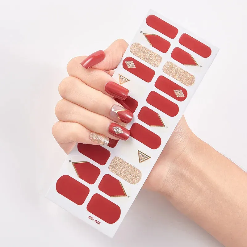 Joskaa-22 Tips/Sheet Snowflate Striped Manicure Creative Women Salon Nail Wraps DIY Nail Sticker set Sticker for Nails Art Christmas