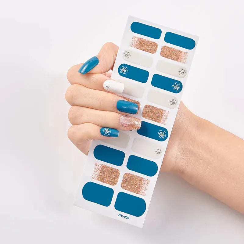 Joskaa-22 Tips/Sheet Snowflate Striped Manicure Creative Women Salon Nail Wraps DIY Nail Sticker set Sticker for Nails Art Christmas