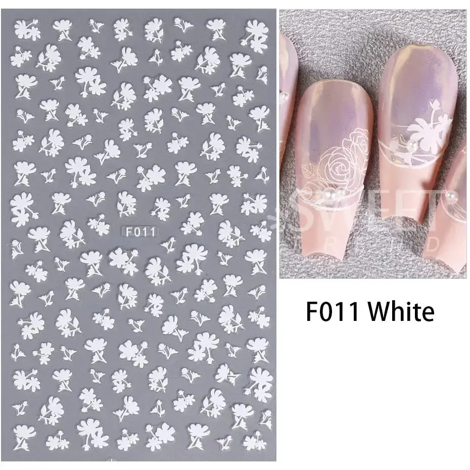 Joskaa 3D Laser Silver Sakura Flower Nail Art Sticker Holographic Foils White Floral Decals Adhesive Sliders Cherry Blossom Manicure