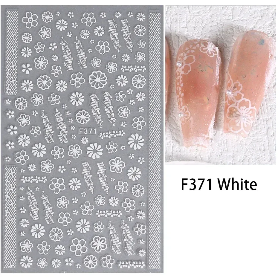 Joskaa 3D Laser Silver Sakura Flower Nail Art Sticker Holographic Foils White Floral Decals Adhesive Sliders Cherry Blossom Manicure