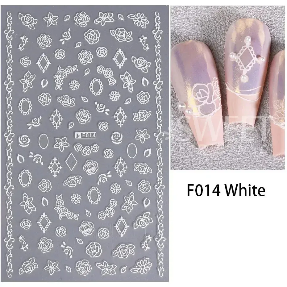 Joskaa 3D Laser Silver Sakura Flower Nail Art Sticker Holographic Foils White Floral Decals Adhesive Sliders Cherry Blossom Manicure