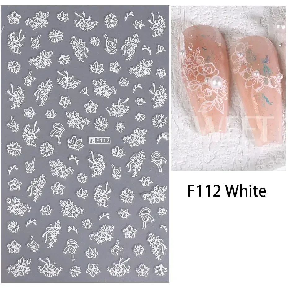 Joskaa 3D Laser Silver Sakura Flower Nail Art Sticker Holographic Foils White Floral Decals Adhesive Sliders Cherry Blossom Manicure