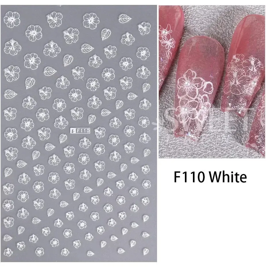 Joskaa 3D Laser Silver Sakura Flower Nail Art Sticker Holographic Foils White Floral Decals Adhesive Sliders Cherry Blossom Manicure