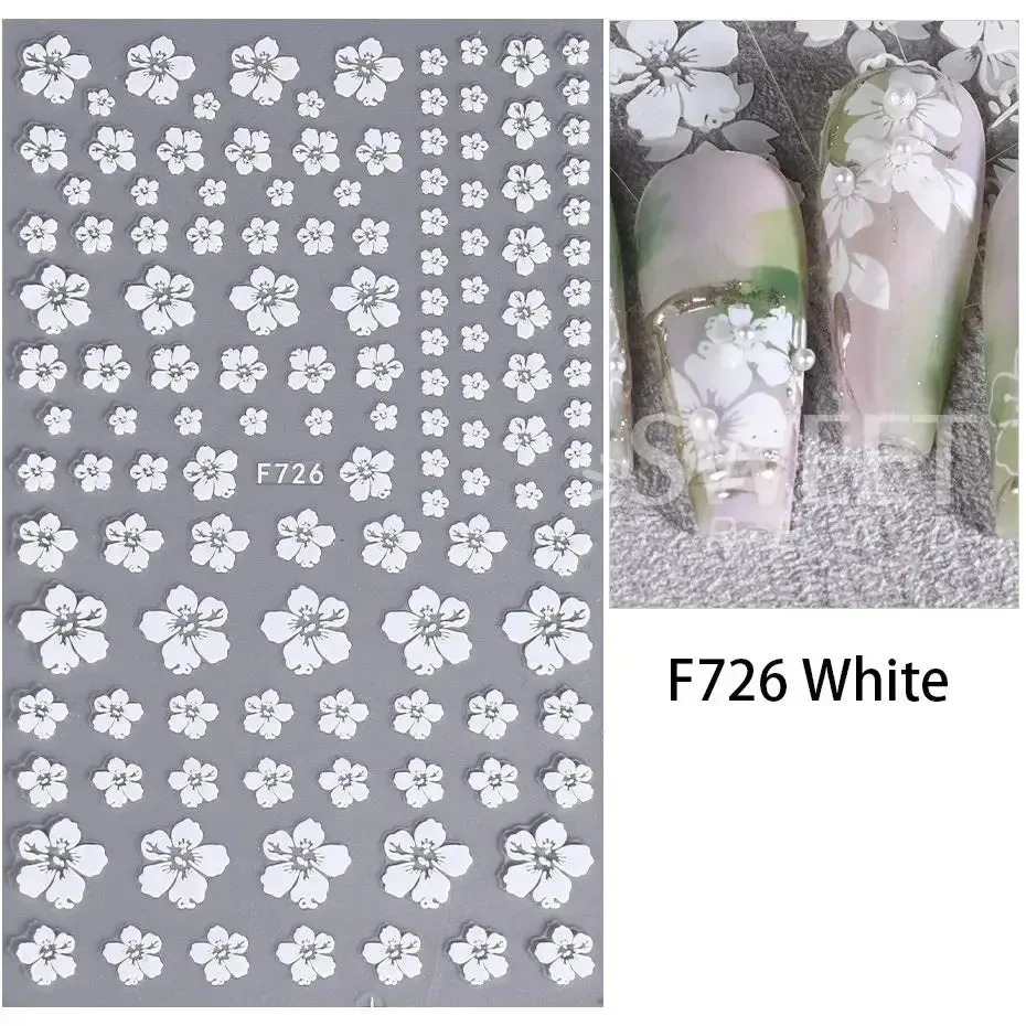 Joskaa 3D Laser Silver Sakura Flower Nail Art Sticker Holographic Foils White Floral Decals Adhesive Sliders Cherry Blossom Manicure