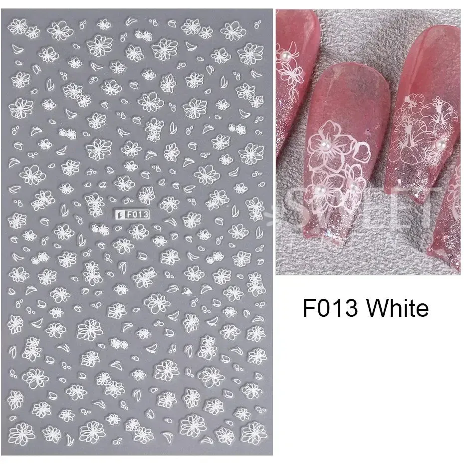 Joskaa 3D Laser Silver Sakura Flower Nail Art Sticker Holographic Foils White Floral Decals Adhesive Sliders Cherry Blossom Manicure