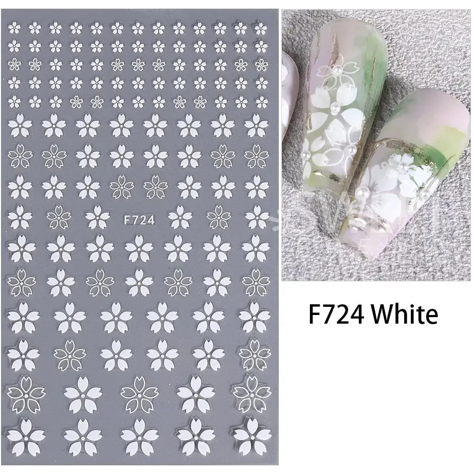 Joskaa 3D Laser Silver Sakura Flower Nail Art Sticker Holographic Foils White Floral Decals Adhesive Sliders Cherry Blossom Manicure