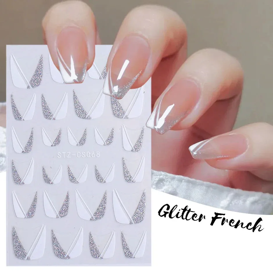 Joskaa 3D Reflective Golden Glitter Stickers Silver Powder Butterfly Star French Holographic Lines Nail Art Decals Decoration Manicure