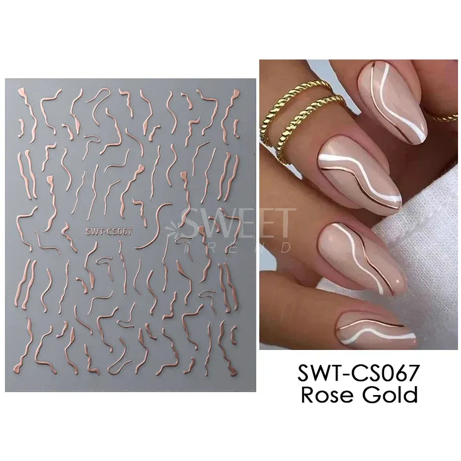 Joskaa 3D Reflective Golden Glitter Stickers Silver Powder Butterfly Star French Holographic Lines Nail Art Decals Decoration Manicure