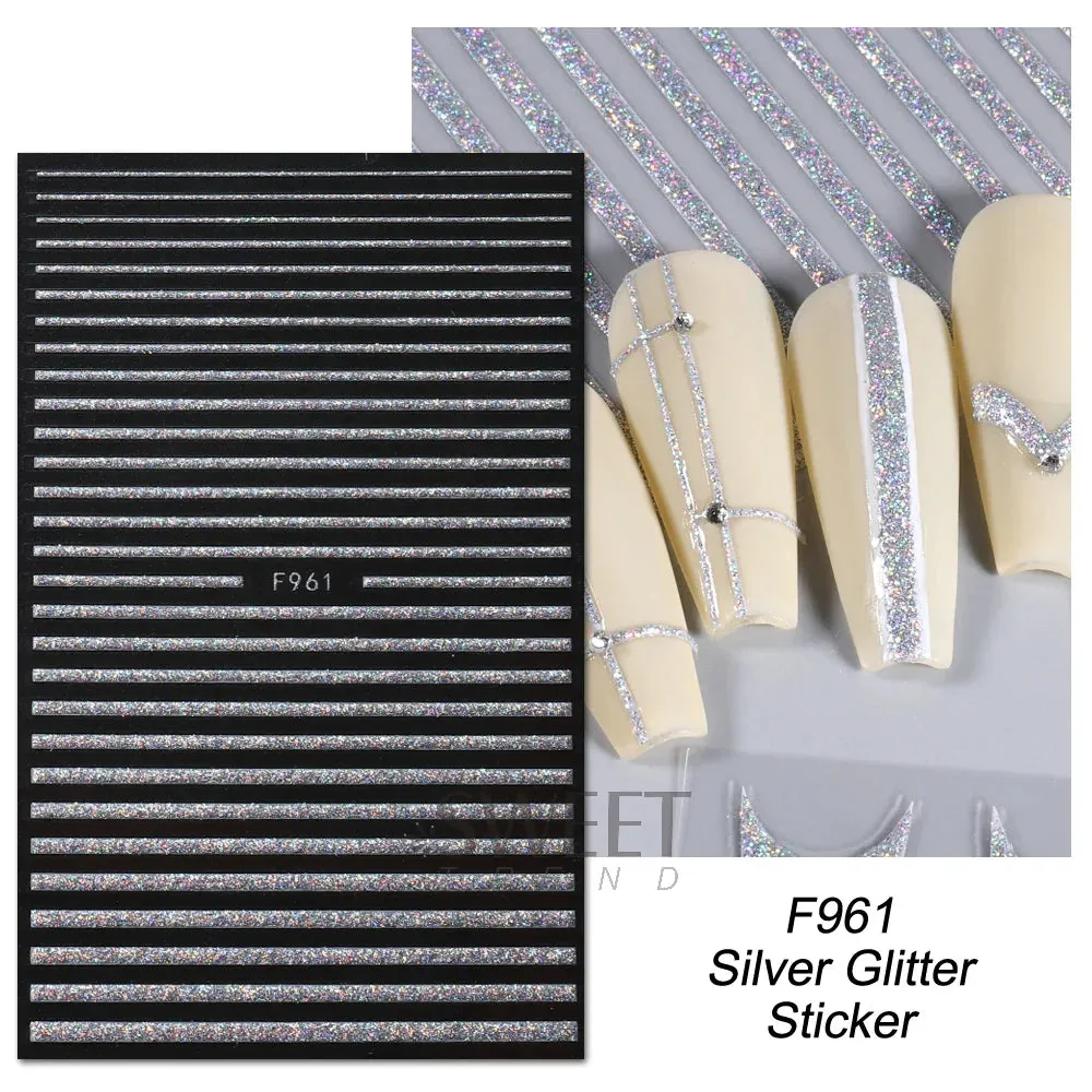 Joskaa 3D Reflective Golden Glitter Stickers Silver Powder Butterfly Star French Holographic Lines Nail Art Decals Decoration Manicure