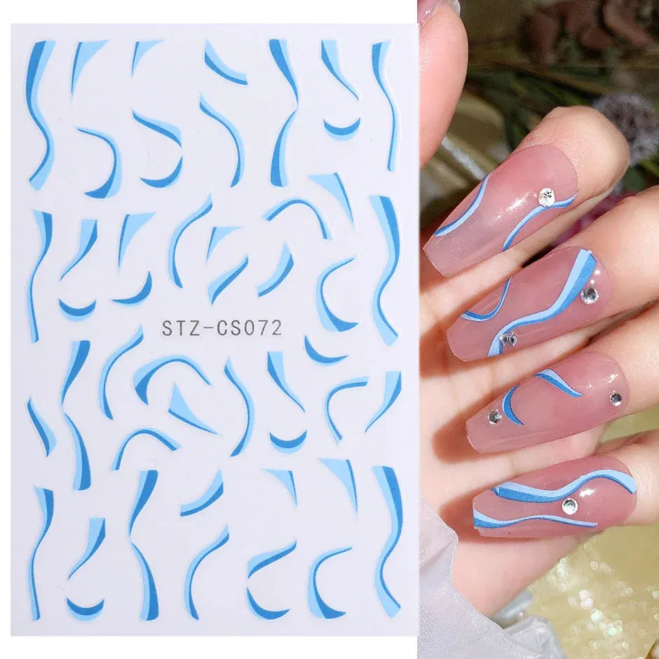 Joskaa 3D Reflective Golden Glitter Stickers Silver Powder Butterfly Star French Holographic Lines Nail Art Decals Decoration Manicure