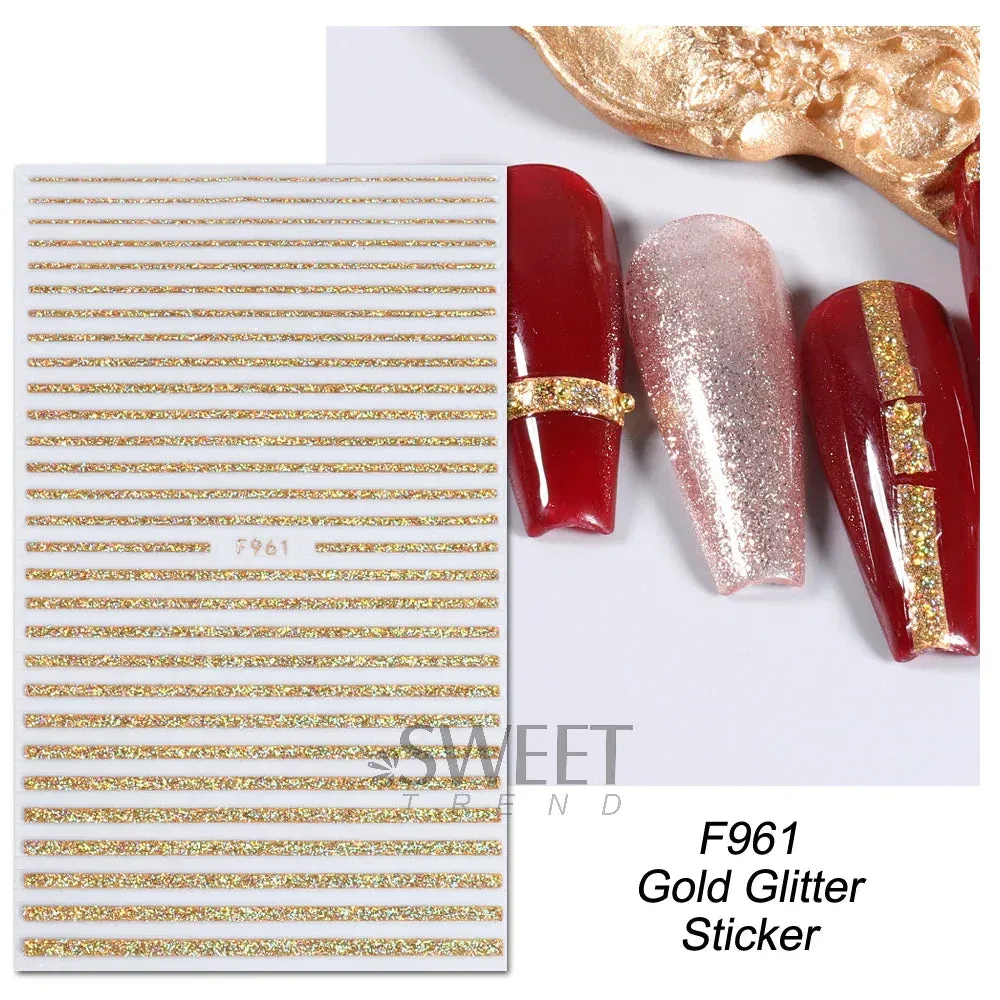Joskaa 3D Reflective Golden Glitter Stickers Silver Powder Butterfly Star French Holographic Lines Nail Art Decals Decoration Manicure