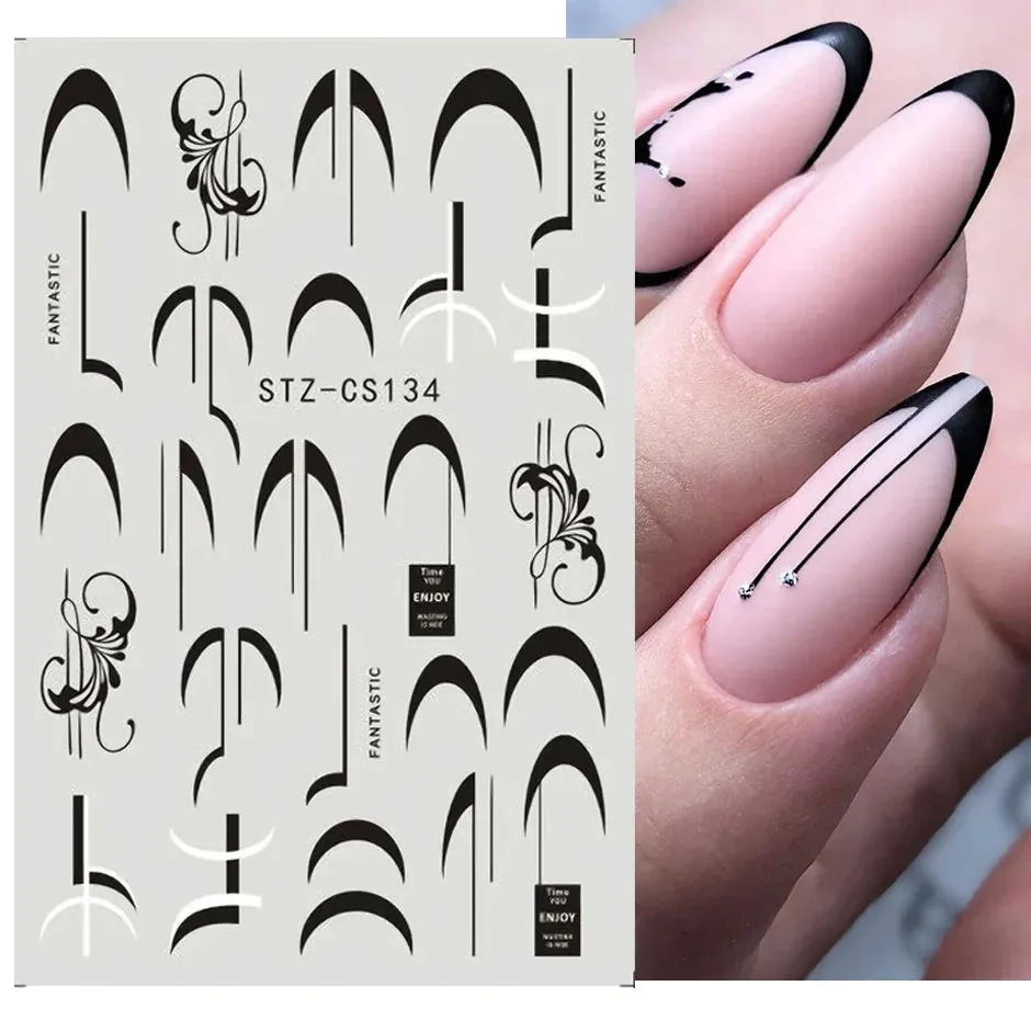 Joskaa 3D Reflective Golden Glitter Stickers Silver Powder Butterfly Star French Holographic Lines Nail Art Decals Decoration Manicure