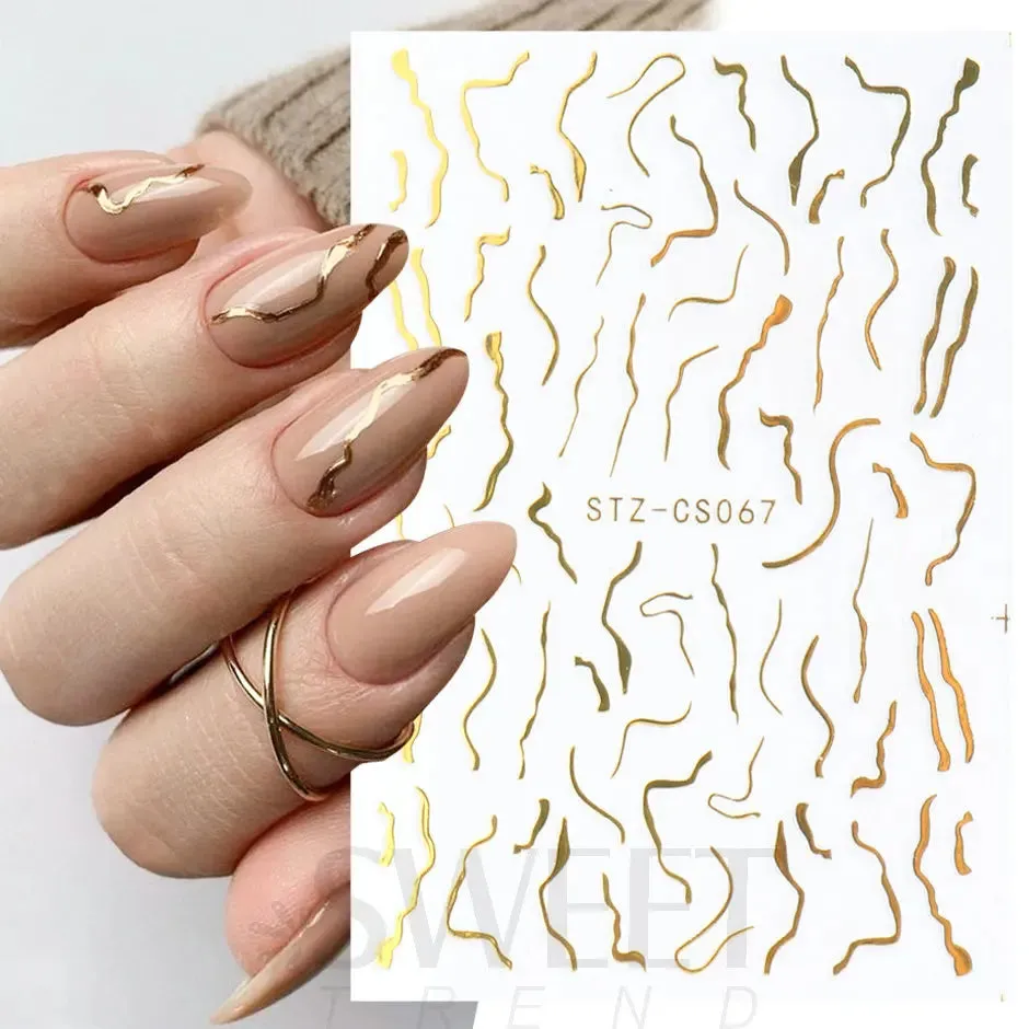 Joskaa 3D Reflective Golden Glitter Stickers Silver Powder Butterfly Star French Holographic Lines Nail Art Decals Decoration Manicure