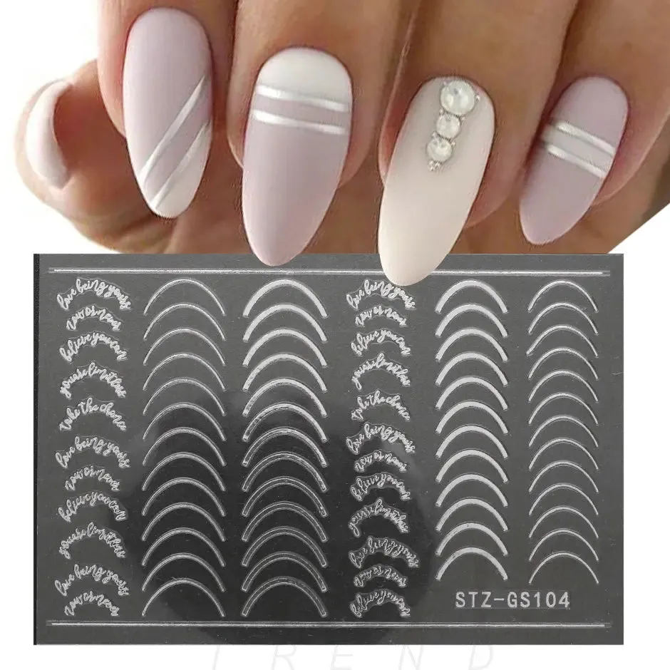 Joskaa 3D Reflective Golden Glitter Stickers Silver Powder Butterfly Star French Holographic Lines Nail Art Decals Decoration Manicure