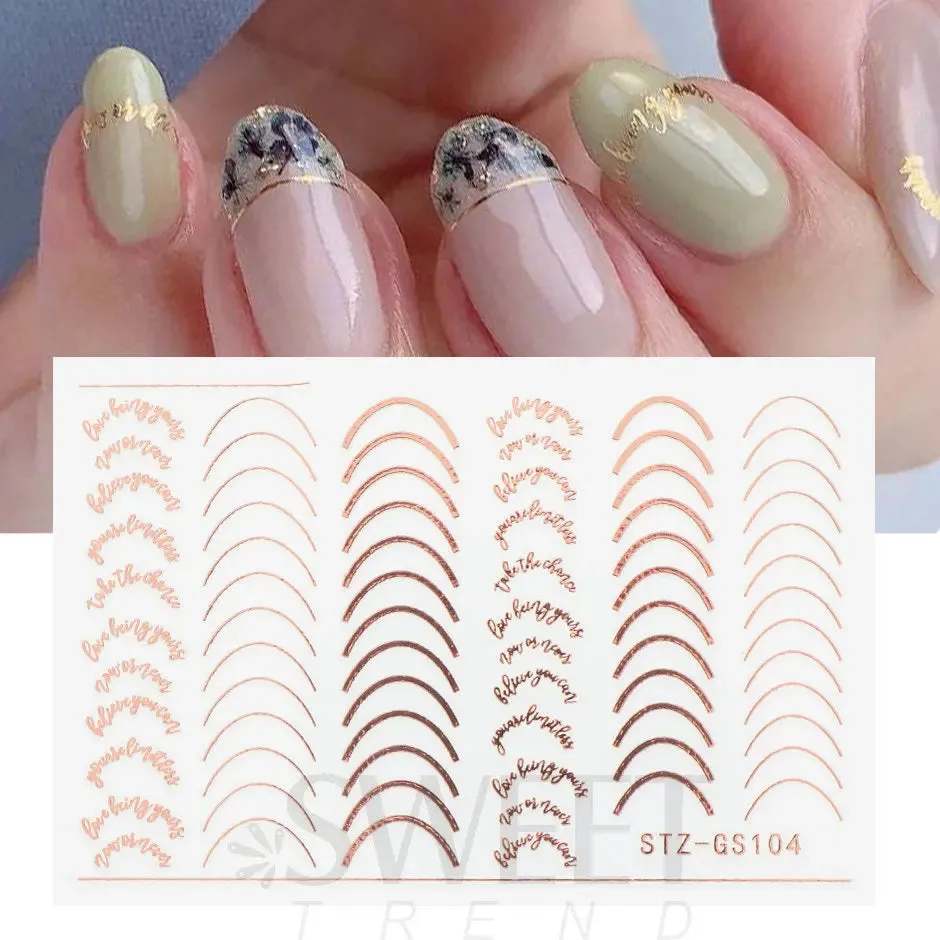 Joskaa 3D Reflective Golden Glitter Stickers Silver Powder Butterfly Star French Holographic Lines Nail Art Decals Decoration Manicure