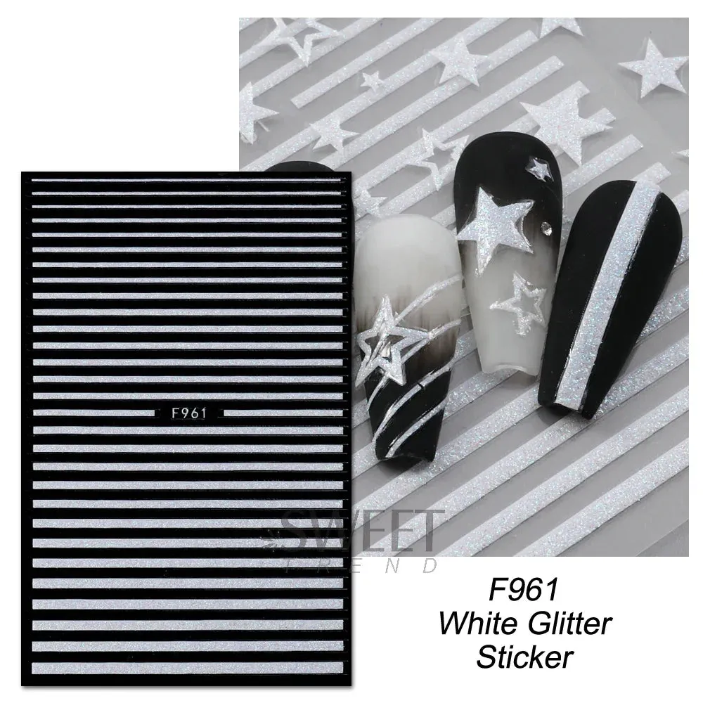 Joskaa 3D Reflective Golden Glitter Stickers Silver Powder Butterfly Star French Holographic Lines Nail Art Decals Decoration Manicure
