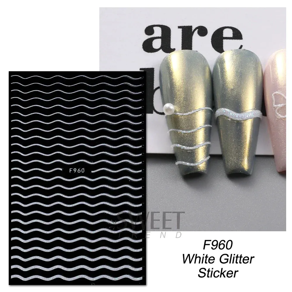 Joskaa 3D Reflective Golden Glitter Stickers Silver Powder Butterfly Star French Holographic Lines Nail Art Decals Decoration Manicure