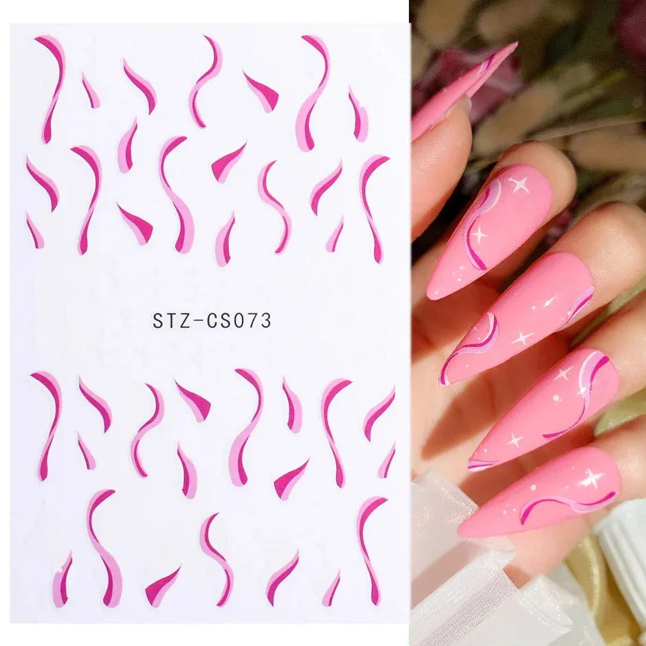 Joskaa 3D Reflective Golden Glitter Stickers Silver Powder Butterfly Star French Holographic Lines Nail Art Decals Decoration Manicure