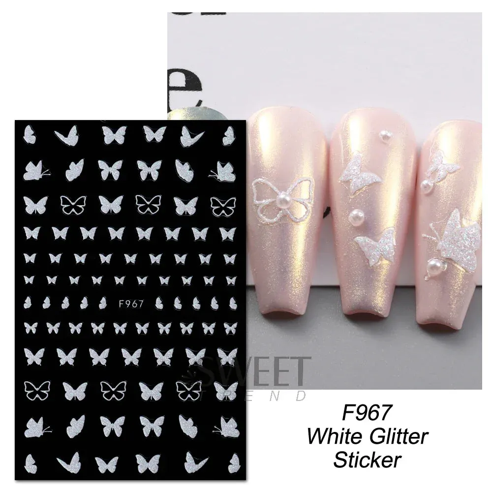 Joskaa 3D Reflective Golden Glitter Stickers Silver Powder Butterfly Star French Holographic Lines Nail Art Decals Decoration Manicure