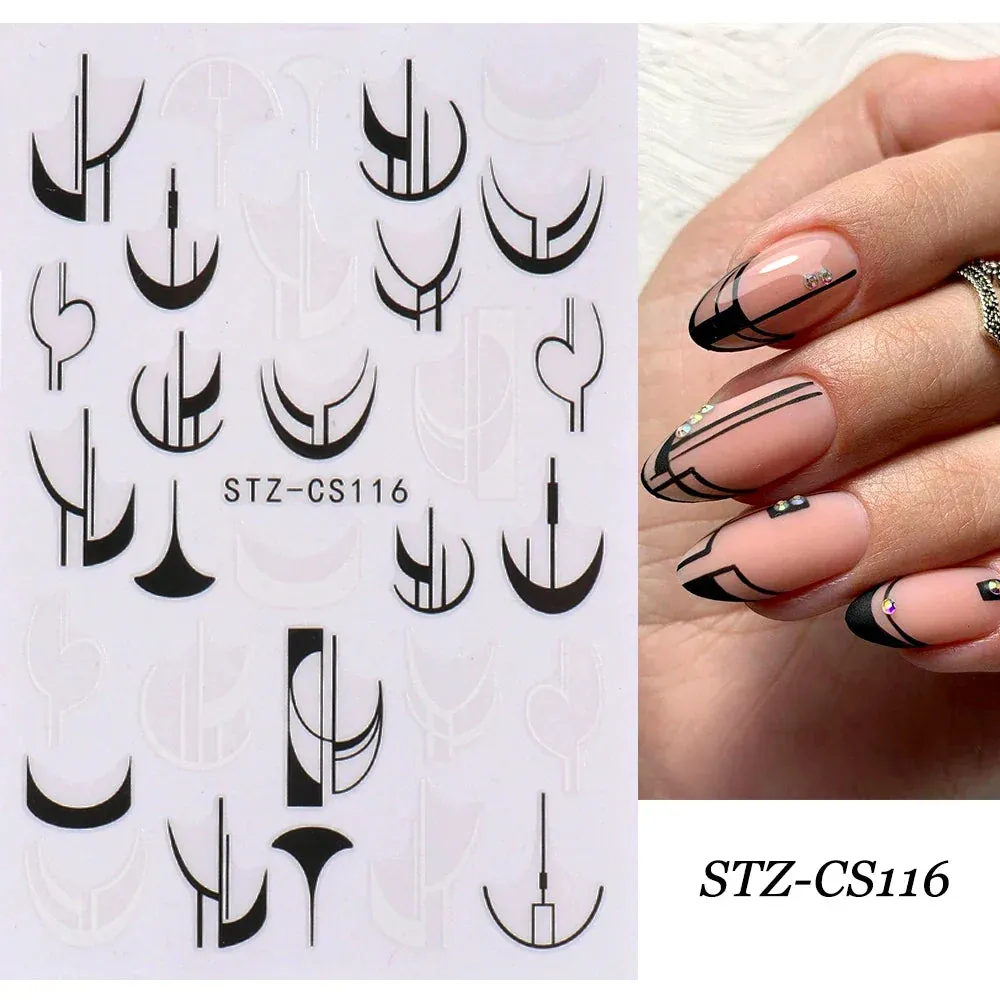 Joskaa 3D Reflective Golden Glitter Stickers Silver Powder Butterfly Star French Holographic Lines Nail Art Decals Decoration Manicure