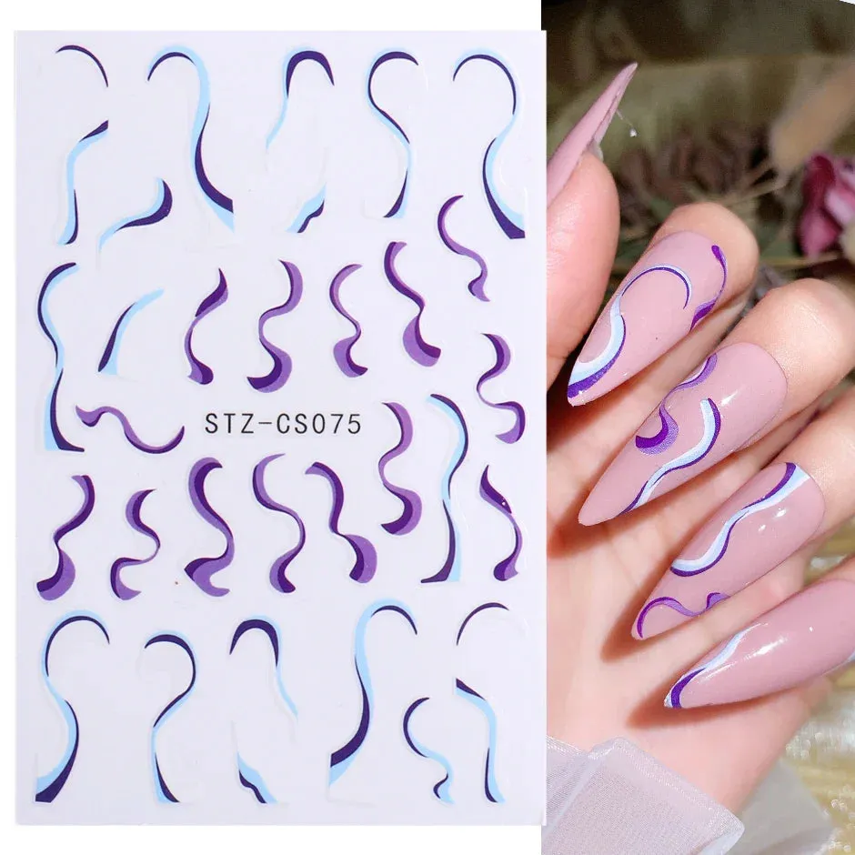 Joskaa 3D Reflective Golden Glitter Stickers Silver Powder Butterfly Star French Holographic Lines Nail Art Decals Decoration Manicure