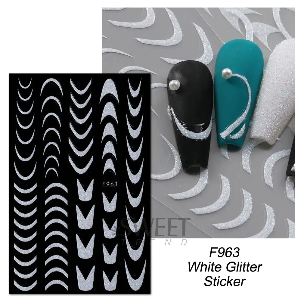 Joskaa 3D Reflective Golden Glitter Stickers Silver Powder Butterfly Star French Holographic Lines Nail Art Decals Decoration Manicure
