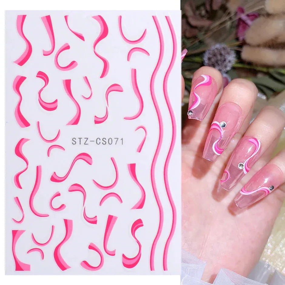 Joskaa 3D Reflective Golden Glitter Stickers Silver Powder Butterfly Star French Holographic Lines Nail Art Decals Decoration Manicure
