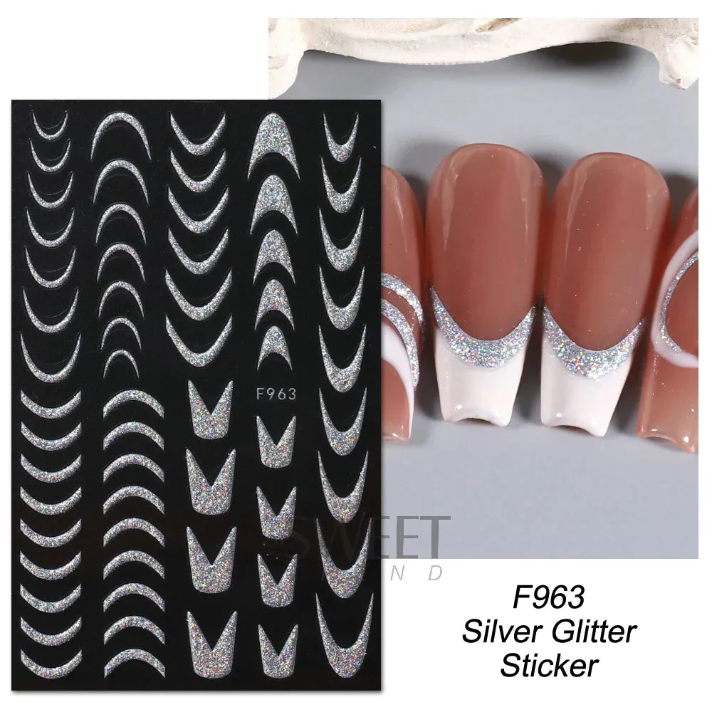 Joskaa 3D Reflective Golden Glitter Stickers Silver Powder Butterfly Star French Holographic Lines Nail Art Decals Decoration Manicure