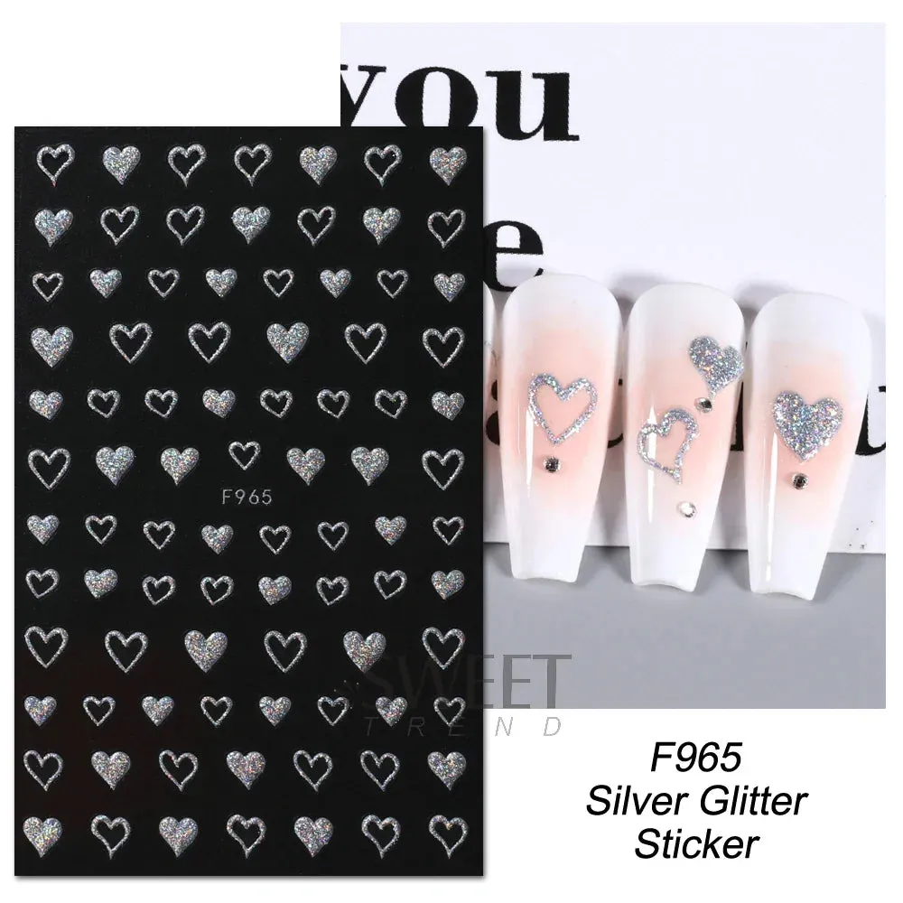 Joskaa 3D Reflective Golden Glitter Stickers Silver Powder Butterfly Star French Holographic Lines Nail Art Decals Decoration Manicure