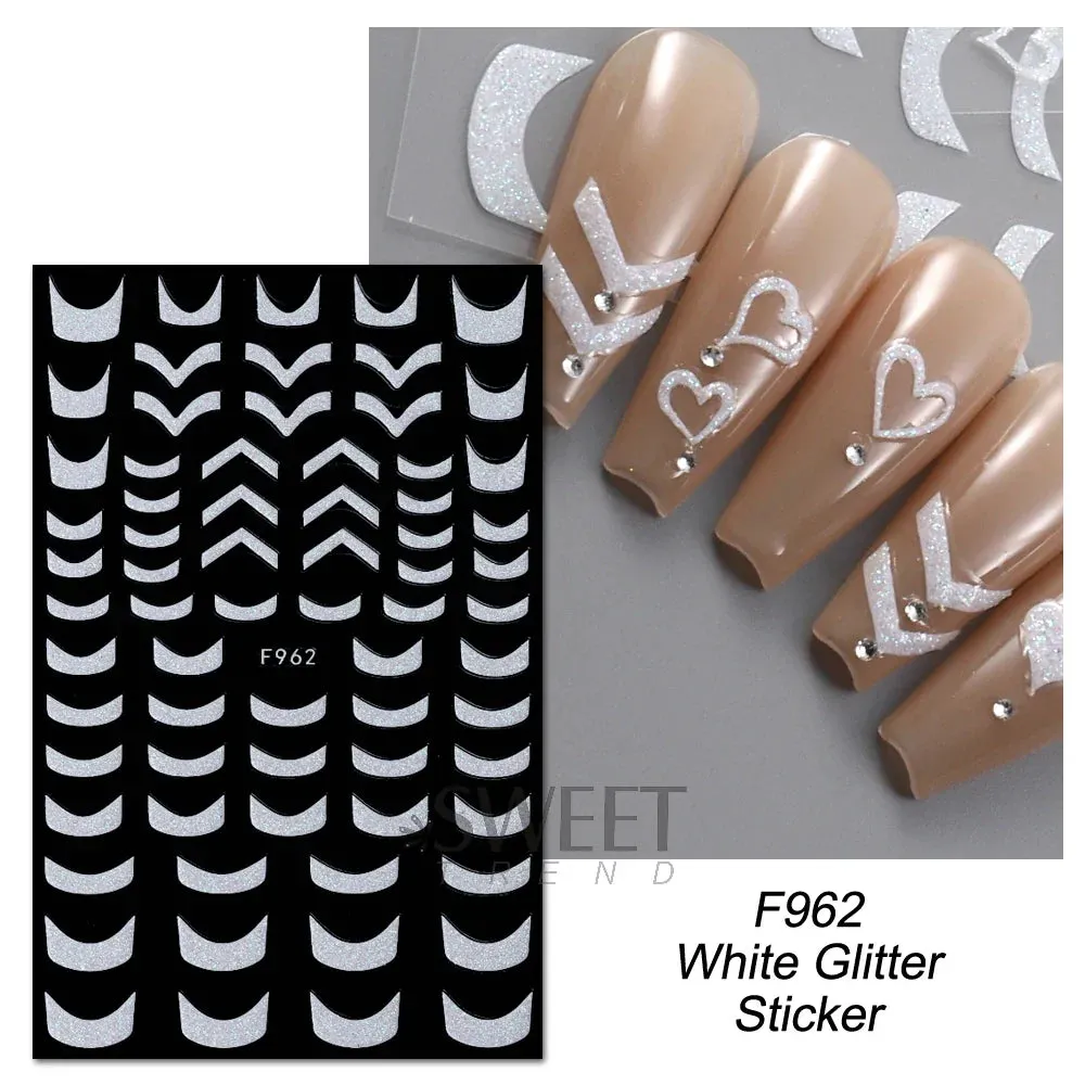 Joskaa 3D Reflective Golden Glitter Stickers Silver Powder Butterfly Star French Holographic Lines Nail Art Decals Decoration Manicure