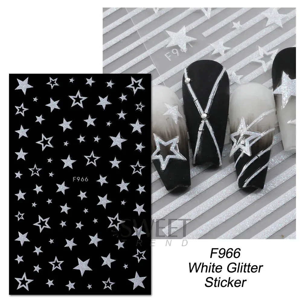Joskaa 3D Reflective Golden Glitter Stickers Silver Powder Butterfly Star French Holographic Lines Nail Art Decals Decoration Manicure