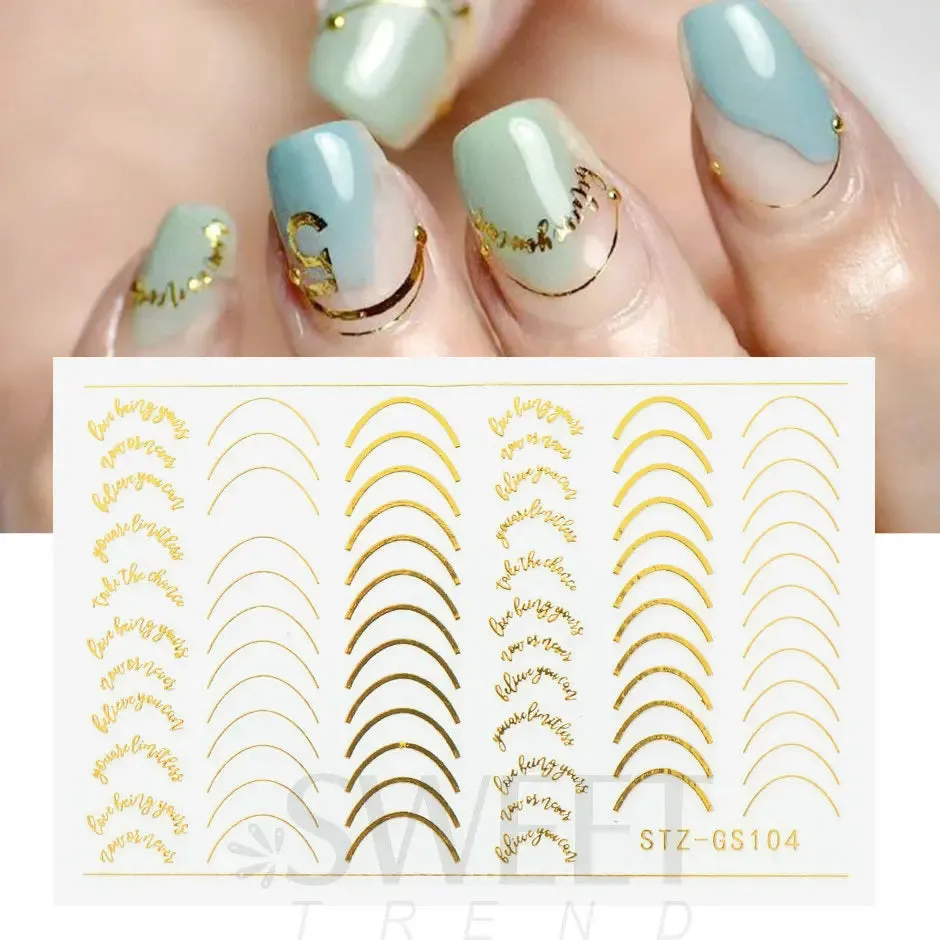 Joskaa 3D Reflective Golden Glitter Stickers Silver Powder Butterfly Star French Holographic Lines Nail Art Decals Decoration Manicure