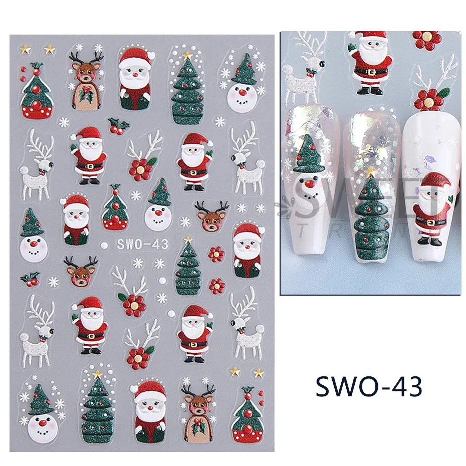 Joskaa Christmas Cartoon Nail Stickers Santa Claus Snowman Gloves Self Adhesive Sliders Nail Decals Snowflake Manicure Art  Decoration
