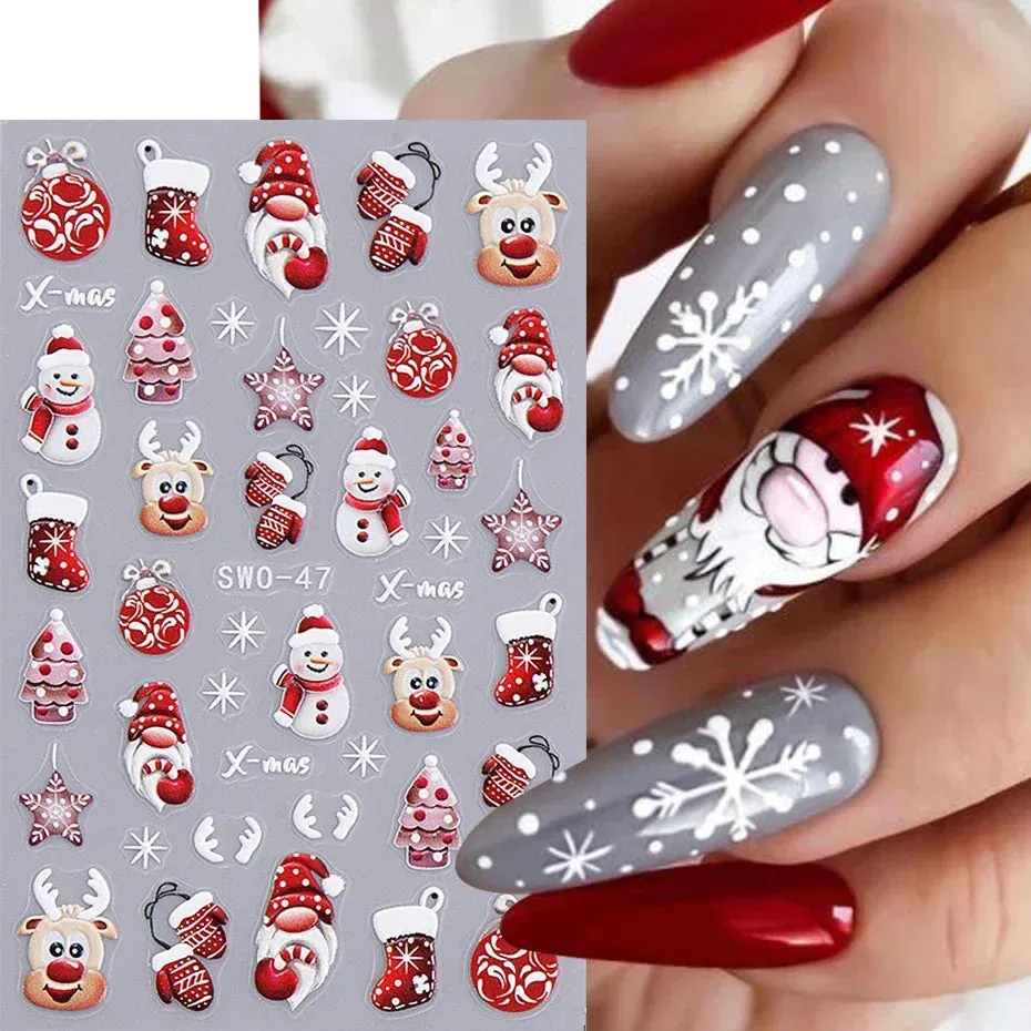 Joskaa Christmas Cartoon Nail Stickers Santa Claus Snowman Gloves Self Adhesive Sliders Nail Decals Snowflake Manicure Art  Decoration