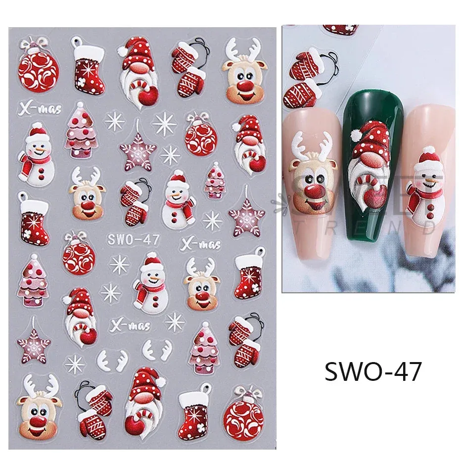 Joskaa Christmas Cartoon Nail Stickers Santa Claus Snowman Gloves Self Adhesive Sliders Nail Decals Snowflake Manicure Art  Decoration