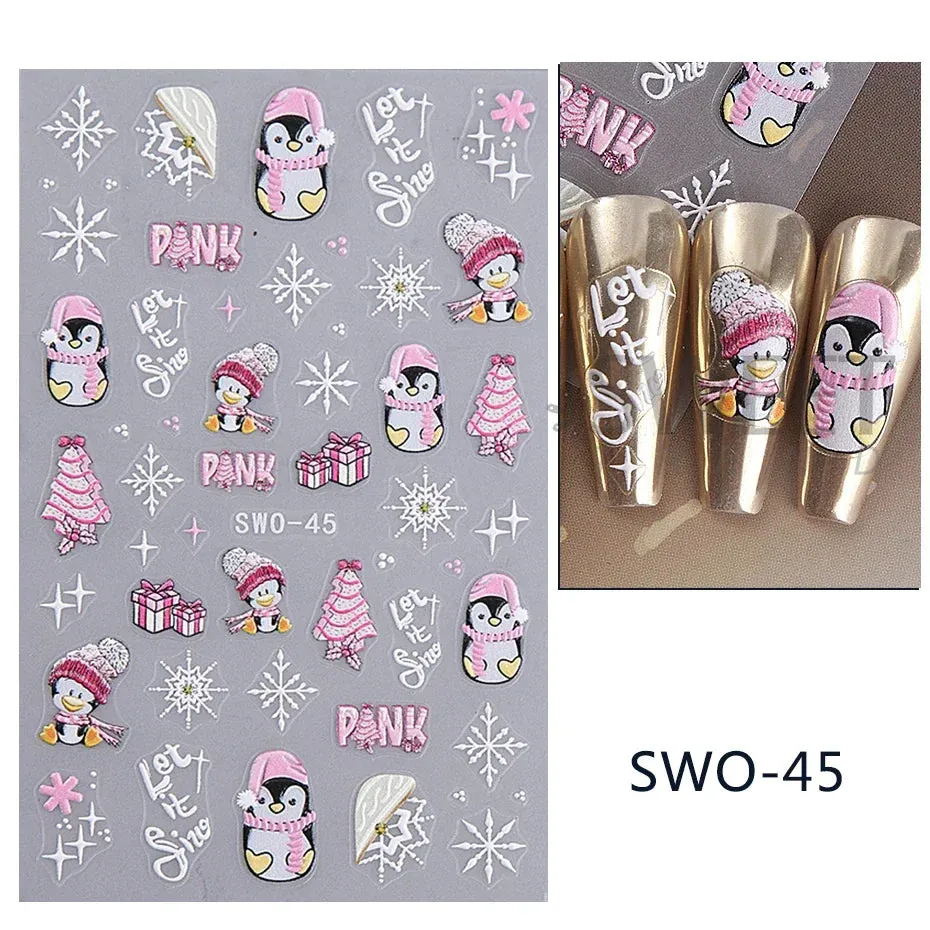 Joskaa Christmas Cartoon Nail Stickers Santa Claus Snowman Gloves Self Adhesive Sliders Nail Decals Snowflake Manicure Art  Decoration